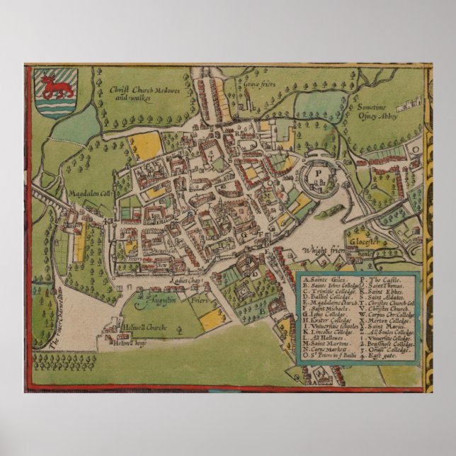 Poster Carte Vintge d'Oxford Angleterre (1605) (Devant)