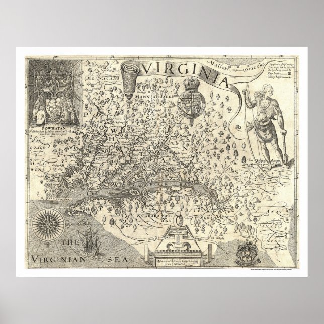 Poster Carte Virginia John Smith 1624 (Devant)