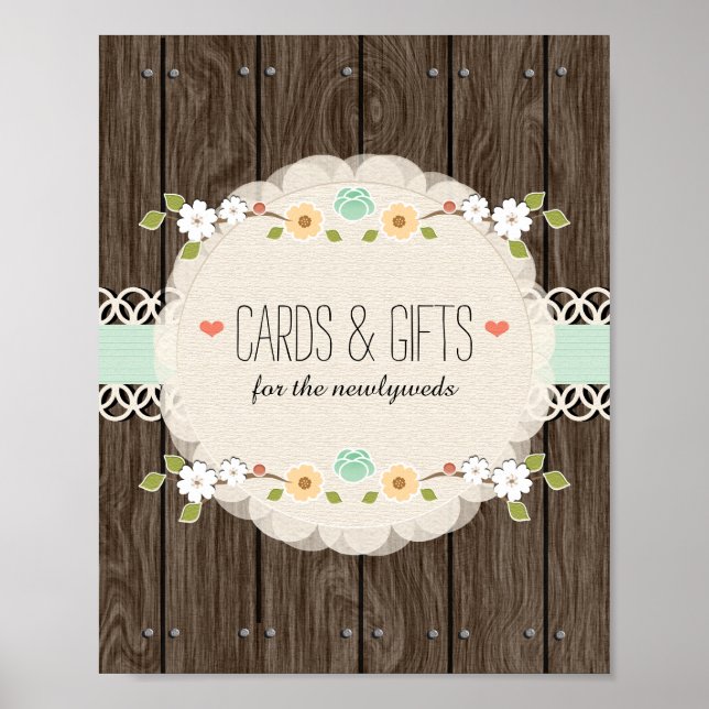 Poster Carte Wedding shower Rustique Mint Boho (Devant)