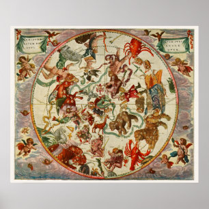 Poster Carte Zodiaque Vintage