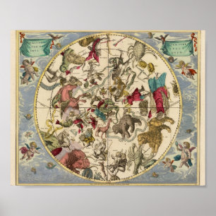 Poster Carte Zodiaque Vintage