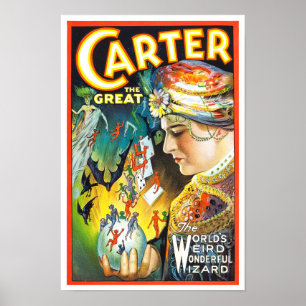 Poster Carter Great, 1927. Magicien vintage