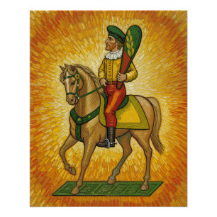 Poster Cartes à jouer italiennes - Cavalier de Trèfle, Sc