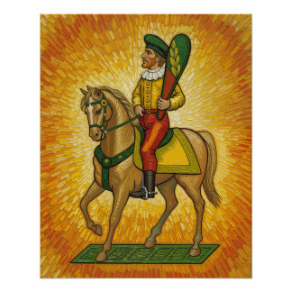 Poster Cartes à jouer italiennes - Cavalier de Trèfle, Sc