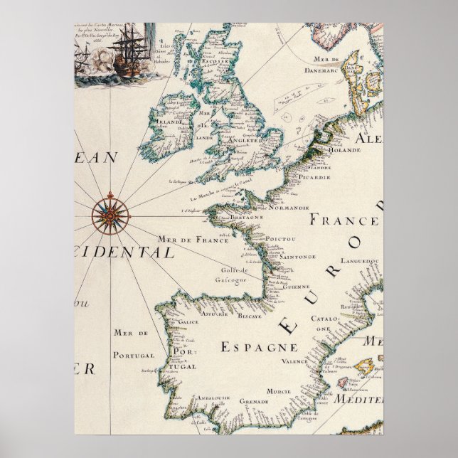 Poster Cartes antiques de la carte mondiale de l'EuropeMa (Devant)