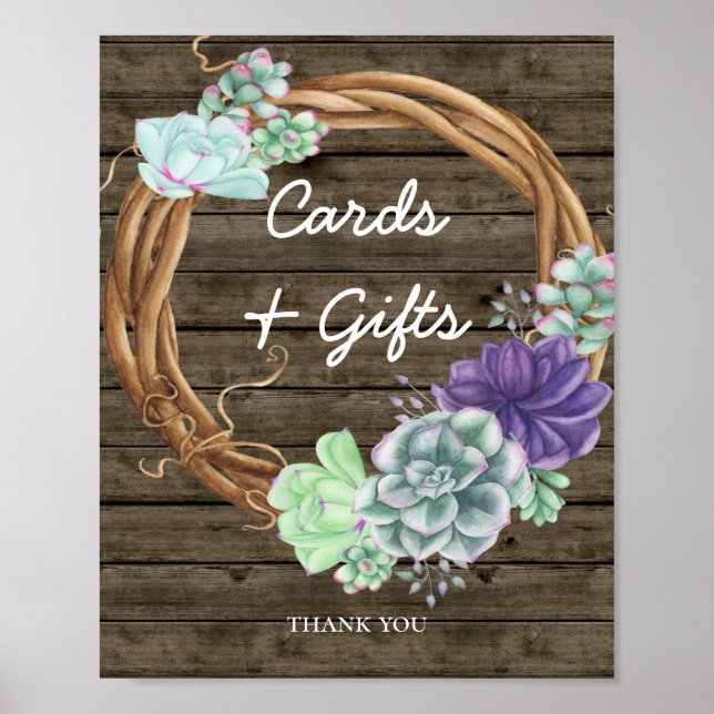Poster Cartes baby showers Cadeaux Signal Rustique Succul (Devant)