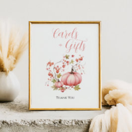 Poster Cartes Baby showers et Cadeaux Citrouille rose Aut