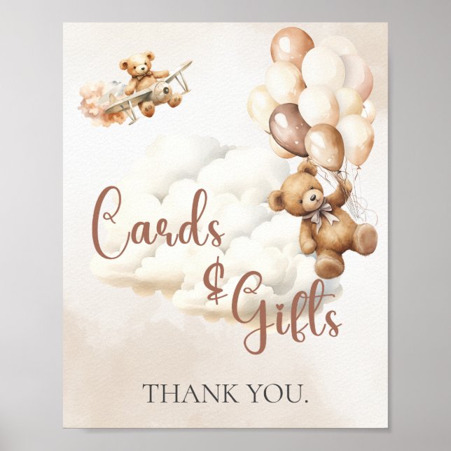 Poster CARTES baby showers ET CADEAUX Ours Ballons (Devant)