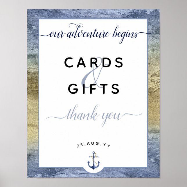 Poster #Cartes Bleues et Dorées Nautiques & Cadeaux #Mari (Devant)