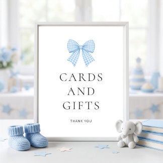 Poster Cartes Cadeaux Baby Shower à Nœud Gingham Bleu
