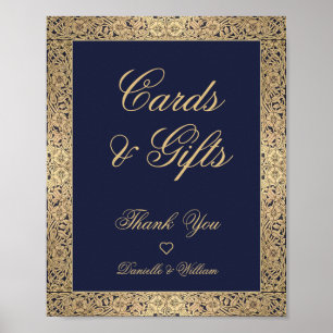 Poster Cartes & Cadeaux Bleu marine Roses dorées Élégant 