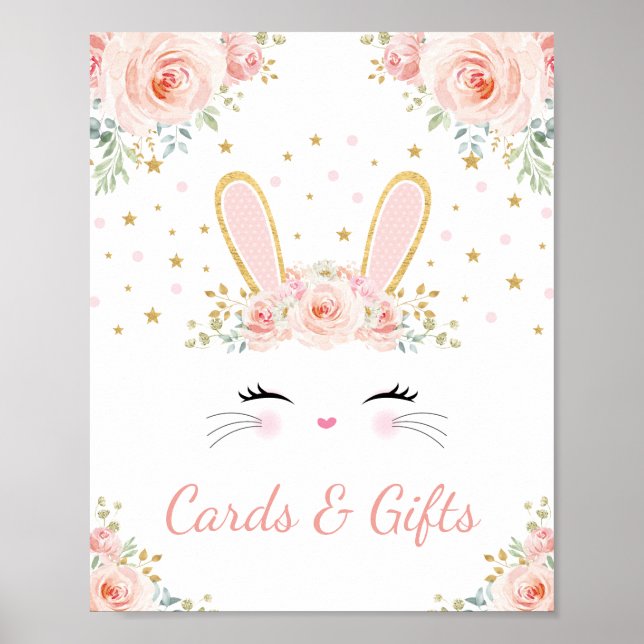 Poster Cartes & Cadeaux / Blush Floral Bunny Rabbit Party (Devant)