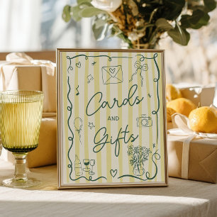 Poster Cartes cadeaux dessinées à la main vert citron rét