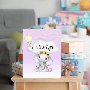Poster Cartes Cadeaux Fête Bébé Éléphant Ballon Violet