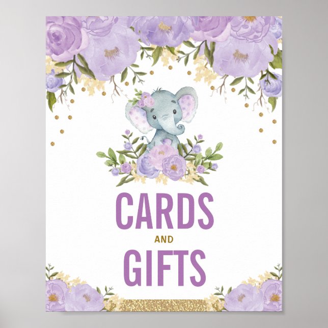 Poster Cartes & Cadeaux Jungle Eléphant Purple Or Eléphan (Devant)