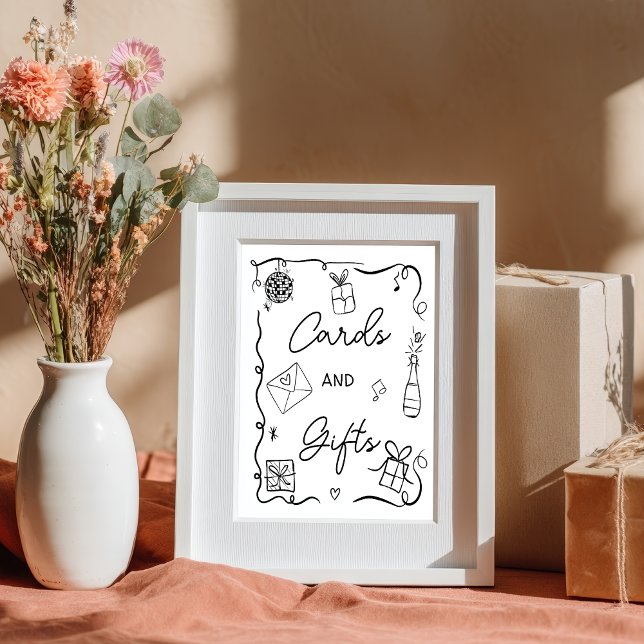 Poster Cartes cadeaux Mariage noir et irrégulier (Quirky black Hand Drawn Cards Gifts Wedding)