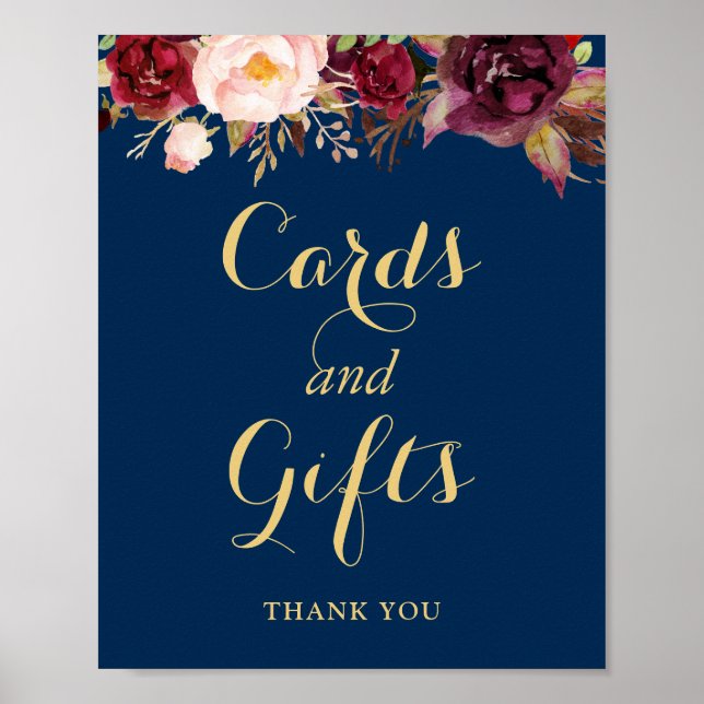 Poster Cartes Cadeaux Mariage Signal Bourgogne Floral Mar (Devant)