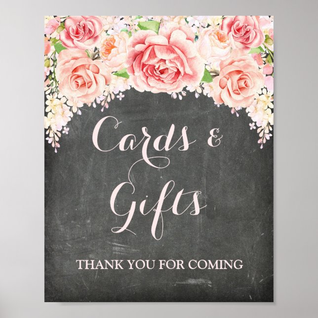 Poster Cartes Cadeaux Panneau Rose Fleurs Aquarelle Table (Devant)