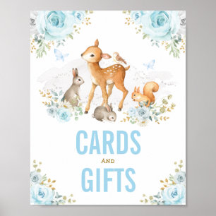 Poster Cartes & Cadeaux Pastel Blue Floral Animaux boisés