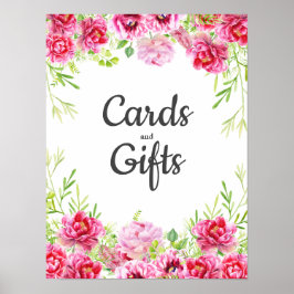 Poster Cartes cadeaux Pink Floral Feuille White Anniversa