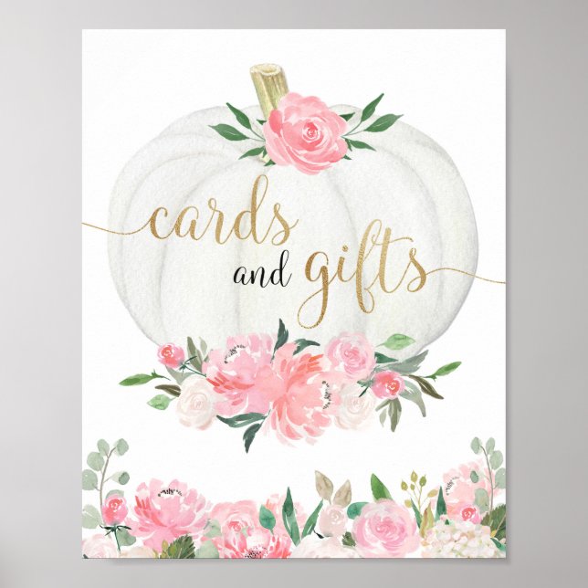 Poster Cartes cadeaux signe citrouille rose or baby showe (Devant)