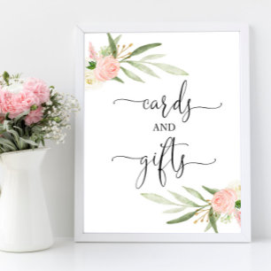 Poster Cartes cadeaux signe vert rose baby shower or