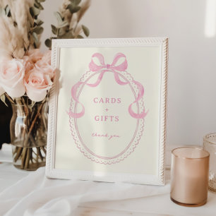 Poster Cartes Cadeaux Soft Rose Main Tirée Bow Cartes Cad