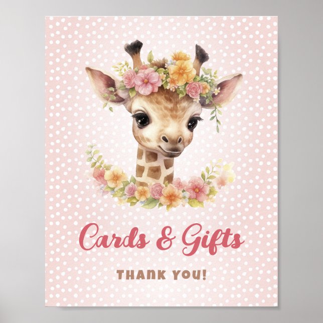 Poster Cartes Cadeaux Table Giraffe Safari bébé fille dou (Devant)