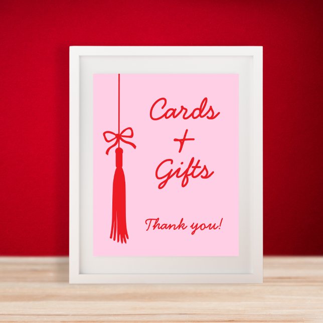 Poster Cartes & Cadeaux Tassel Bow rose rouge signe de gr (Cards & Gifts Tassel Bow Pink Red Graduation Sign)