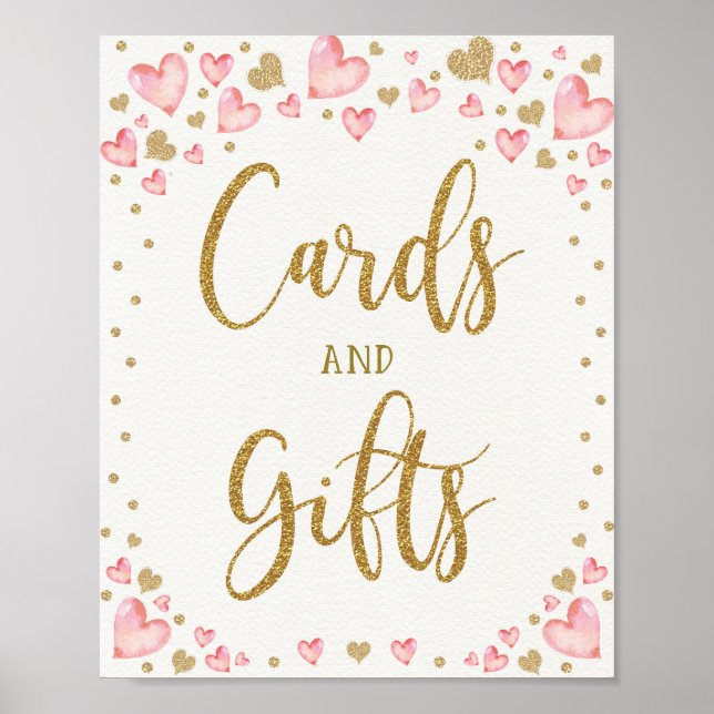Poster Cartes Coeurs Or rose Cadeaux Baby shower Annivers (Devant)