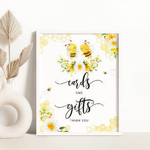 Poster Cartes d'aquarelle d'abeille et signe cadeau