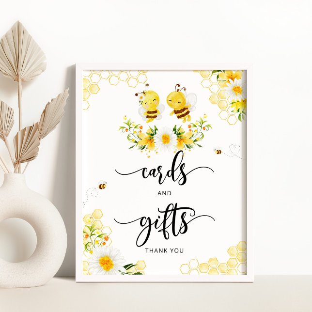 Poster Cartes d'aquarelle d'abeille et signe cadeau (Créateur téléchargé)
