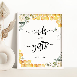 Poster Cartes d'aquarelle d'abeille et signe cadeau