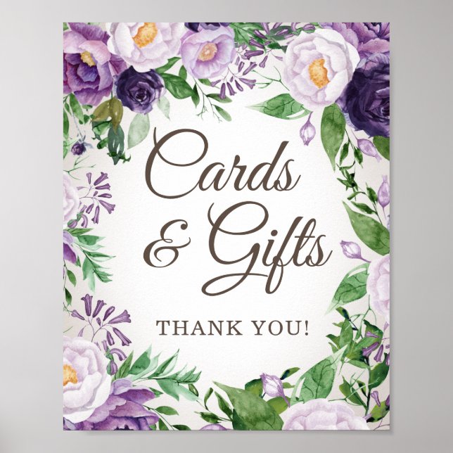 Poster Cartes de Baby shower florales pourpres Cadeaux (Devant)