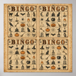 Poster Cartes de bingo Halloween vintage