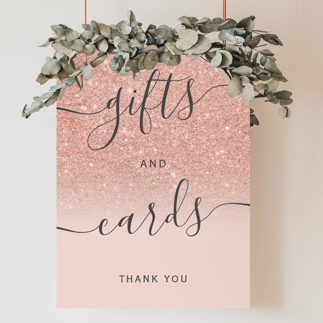Poster Cartes de cadeaux de mariage rose gold ombré blush (Rose gold glitter ombre blush wedding gifts cards poster)
