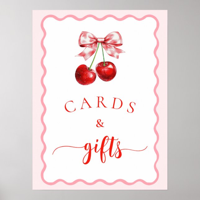 Poster Cartes de cerise et cadeaux Coquette rose (Devant)
