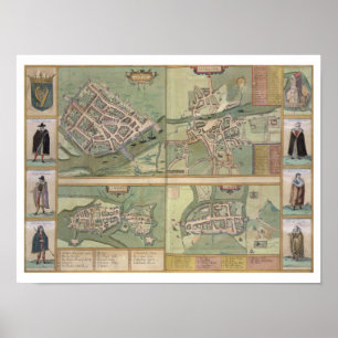 Poster Cartes de Galway, Dublin, Limerick et Cork, de '