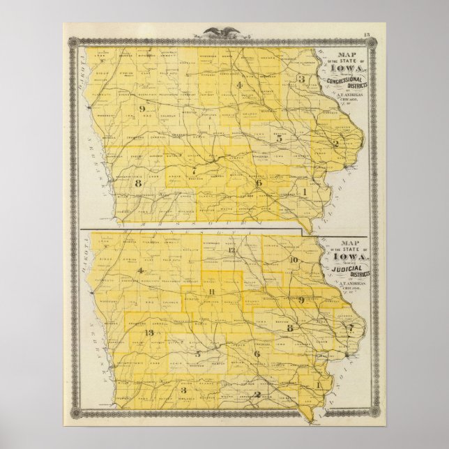 Poster Cartes de l'État de l'Iowa (Devant)