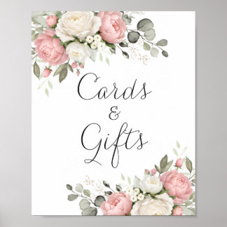 Poster Cartes de mariage à verdure rose Floral Blush Cade