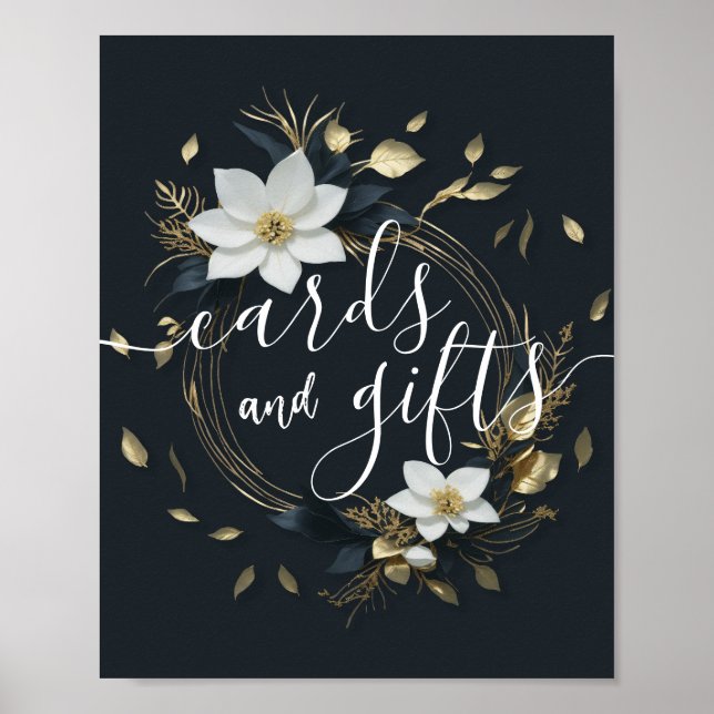 Poster Cartes de mariage Cadeaux Chic Blanc Or Floral Wre (Devant)