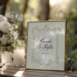 Poster Cartes de mariage et cadeaux à cadre orné de vert