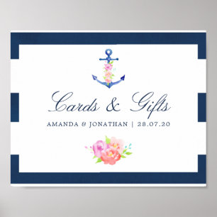 Poster Cartes de mariage et cadeaux nautiques floraux à l