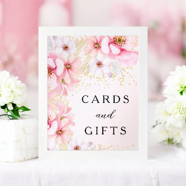Poster Cartes de Parties scintillant en or rose floral él