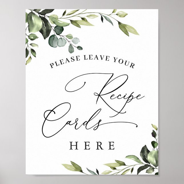 Poster Cartes de recettes élégantes à l'eucalyptus pour B (Devant)