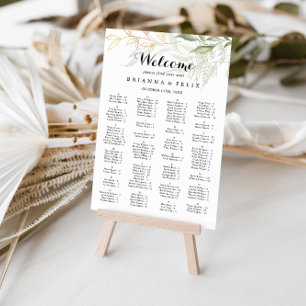 Poster Cartes de siège Alphabétique Gold Green Foliage