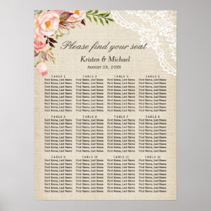 Poster Cartes de sièges de Mariage Floral Rustique en den