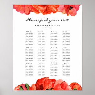 Poster Cartes de sièges mariage de couleur d'eau rouge