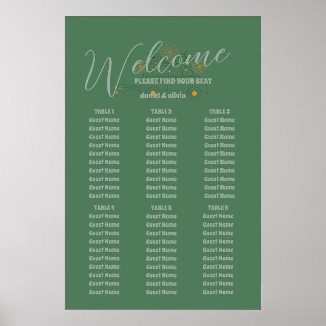 Poster Cartes de sièges Mariages minimaux Vosvos vertes (Devant)