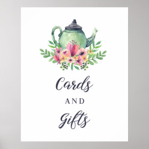 Poster Cartes de théière Aquarelle et enseigne de douche 